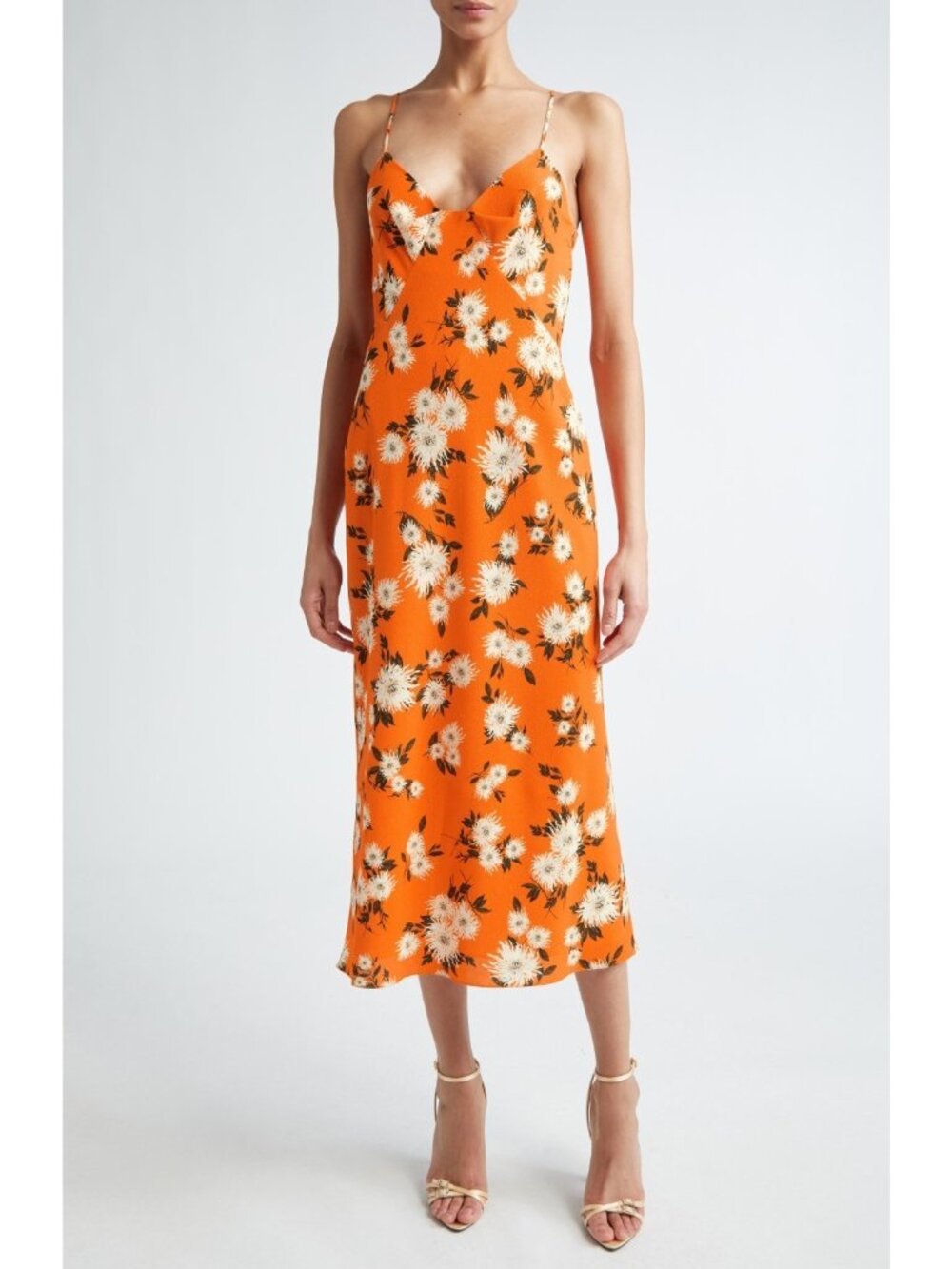 Emilia Wickstead Amaris Women's Dahlia Print Sleeveless Midi Dress Orange Size 2